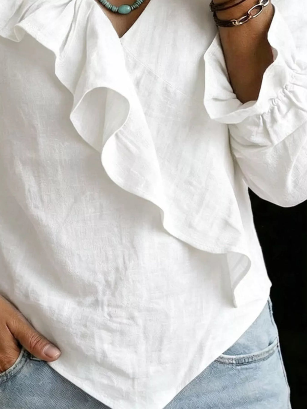 Full Size Ruffled Long Sleeve Blouse Plus Size