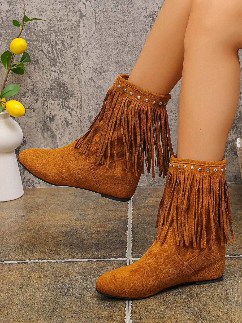 Fringe Boots with Studded Details