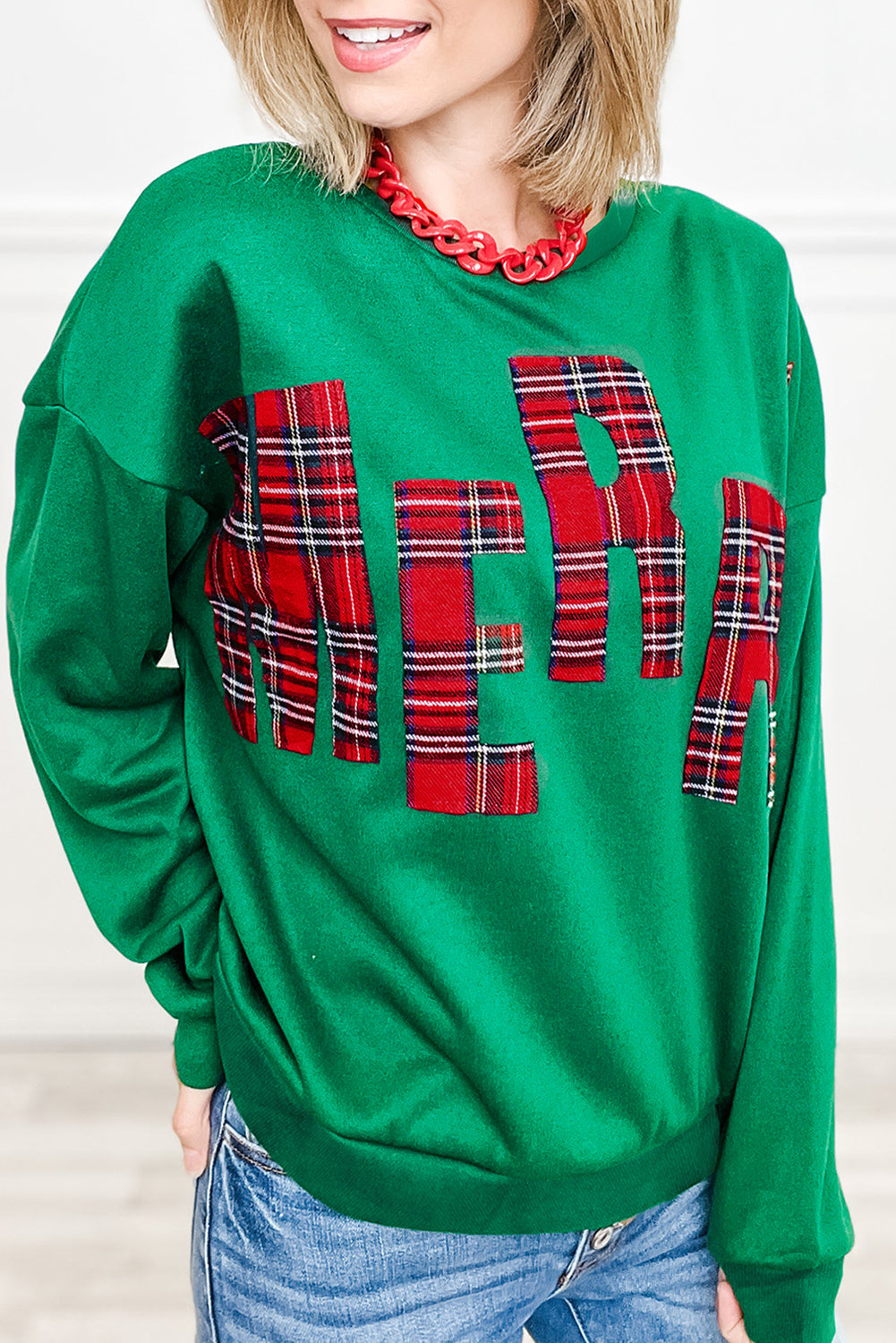 Sea Green Plaid MERRY Christmas Vacation Sweatshirt