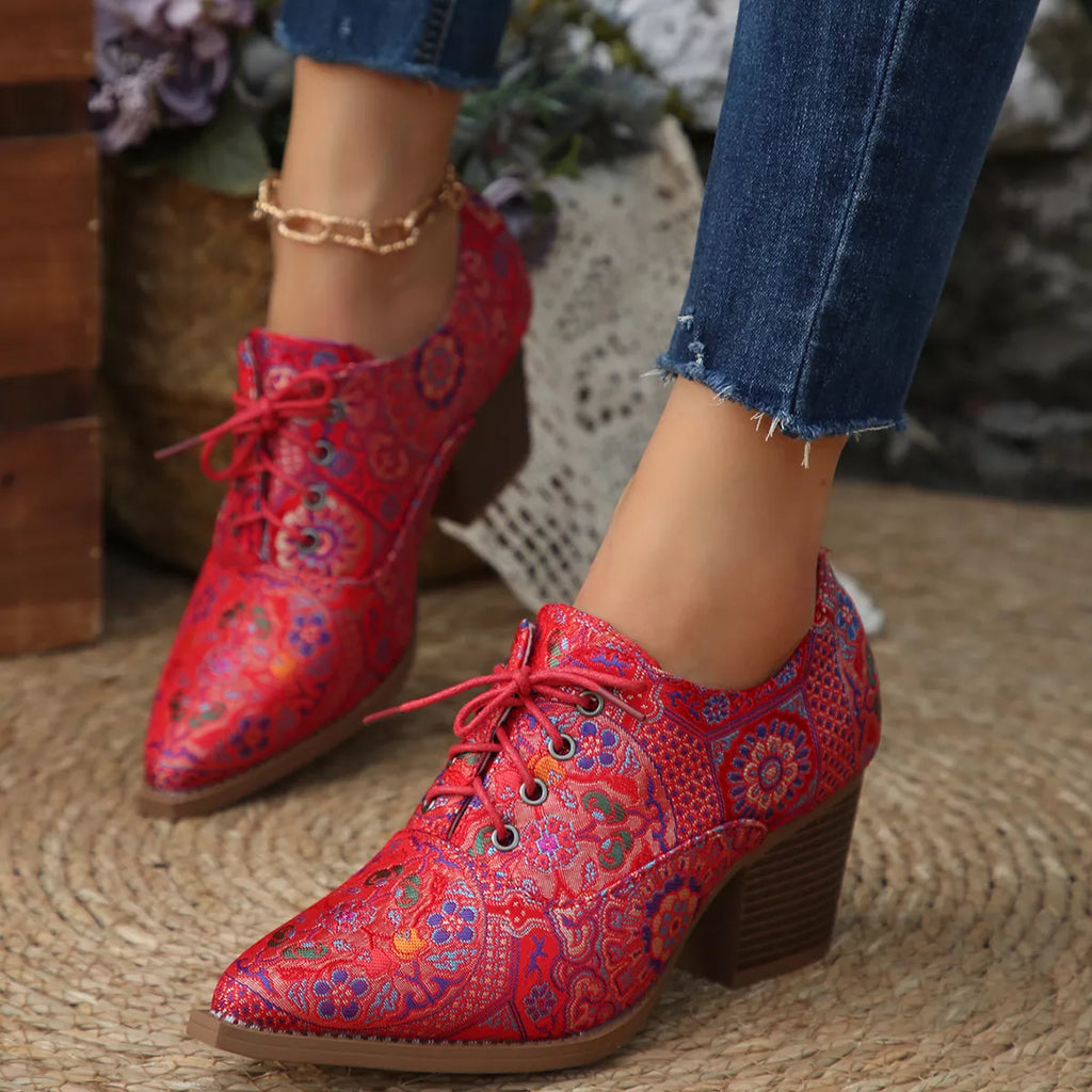 Point Toe Block Heels Ankle Boots