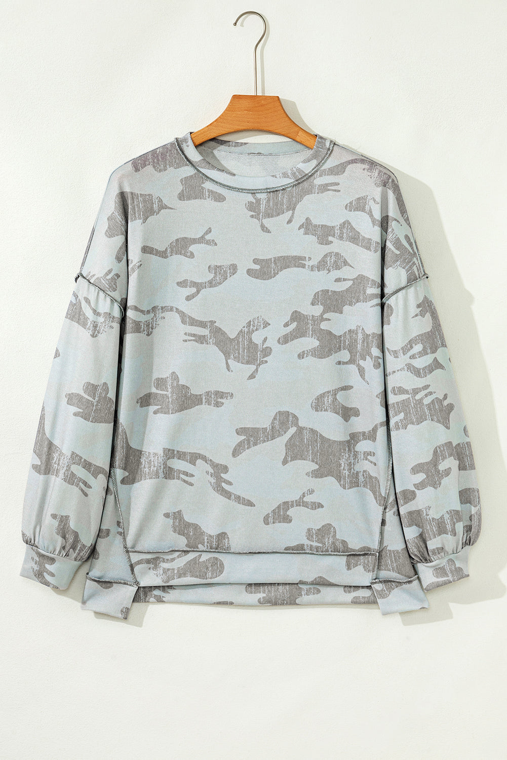 Camo Reverse Seam Drop Shoulder Sweatshirt
