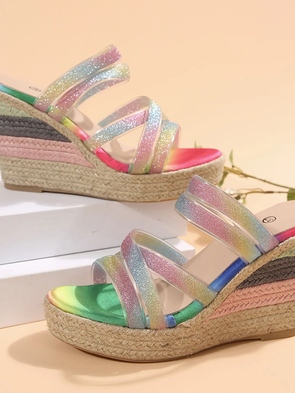 Rainbow Strappy Espadrille Wedge Sandals