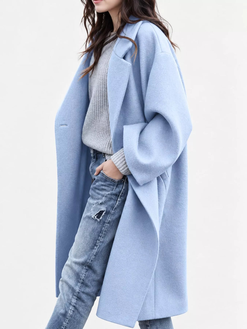 Full Size Lapel Collar One Button Coat Plus Size