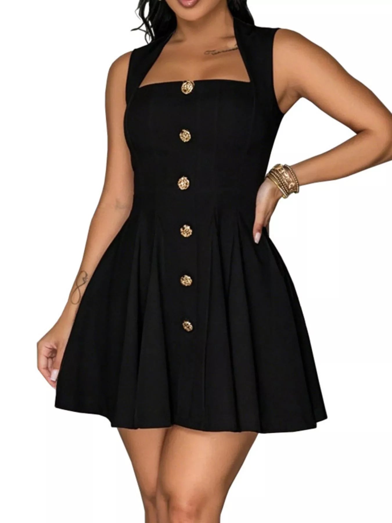 Decor Button Sleeveless Mini Dress