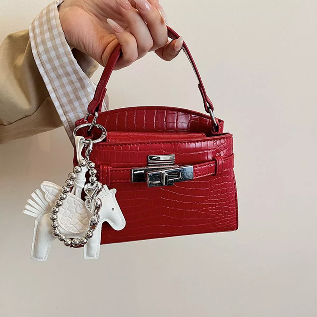 Crocodile-Embossed Top-Handle Handbag