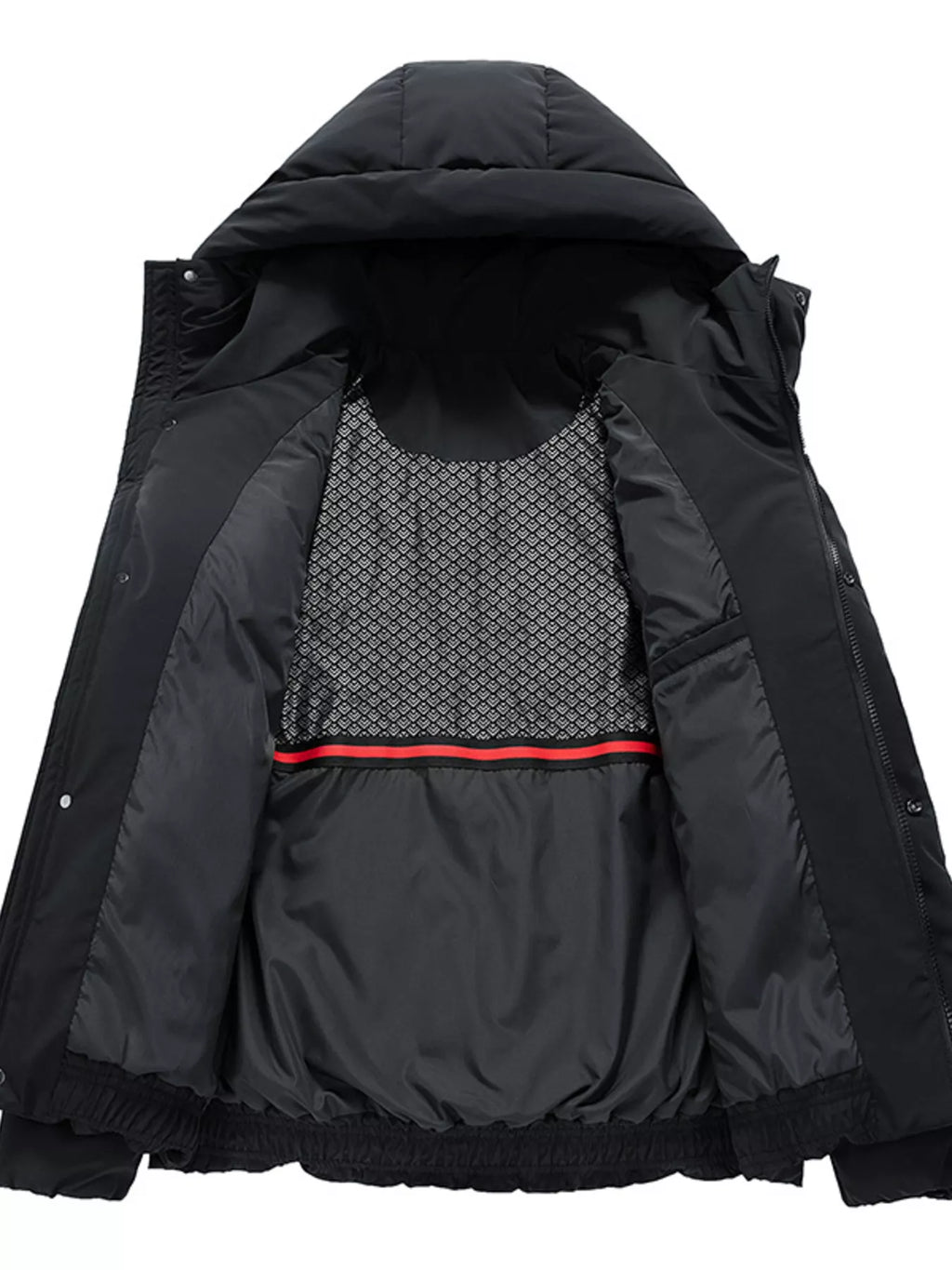 Men's Full Size Hooded Puffer Jacket with Side Pockets Plus Size