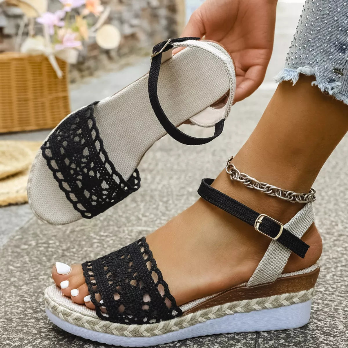 Crochet Espadrille Platform Sandals