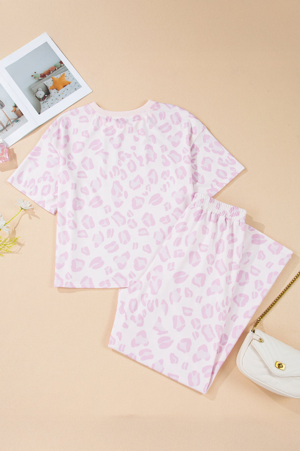 Leopard Short Sleeve Top and Pants Set