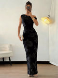 Embroidered One Shoulder Maxi Dress