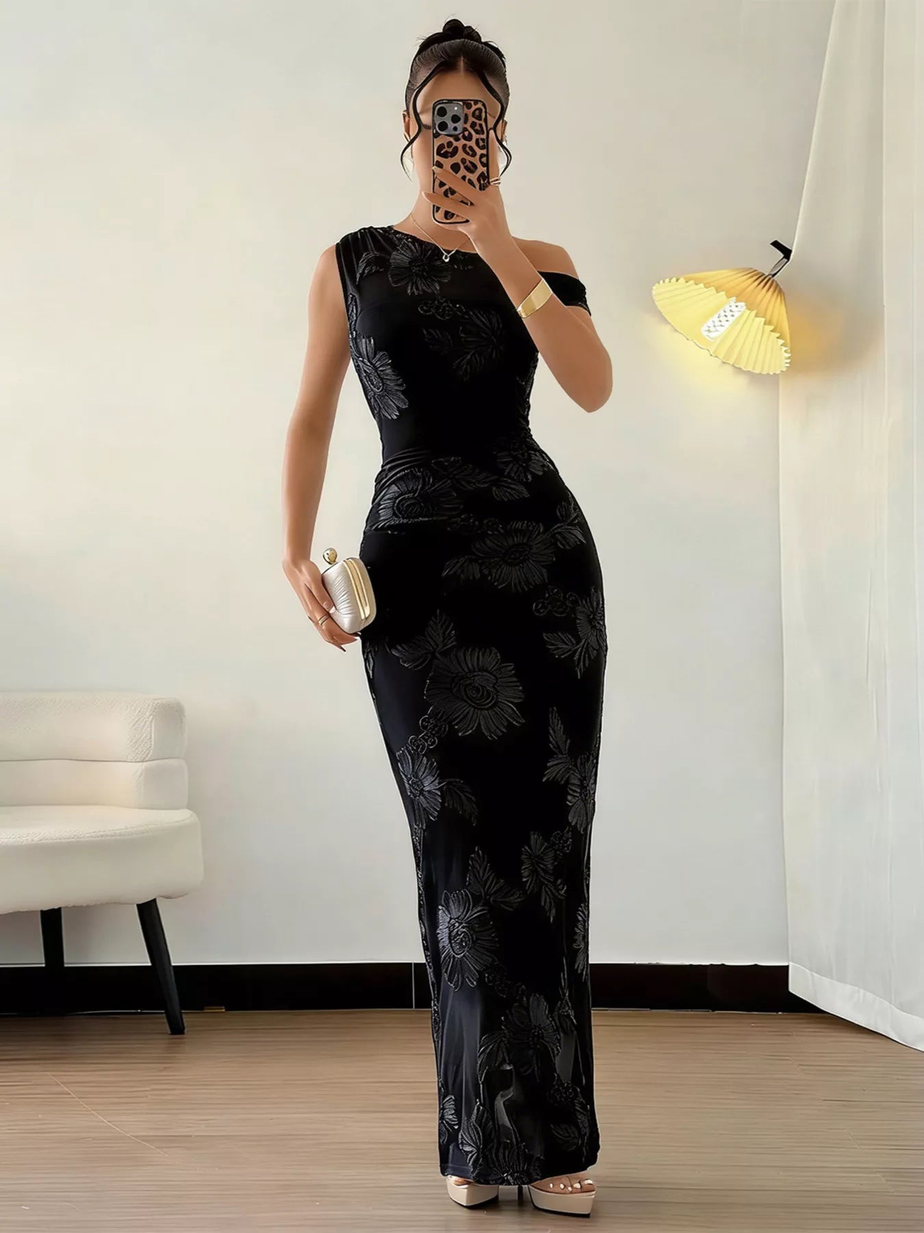 Embroidered One Shoulder Maxi Dress