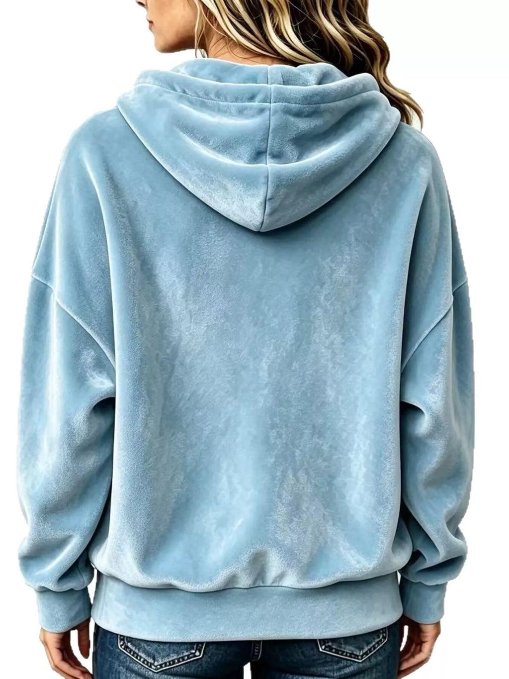 Full Size Drawstring Velvet Long Sleeve Hoodie Plus Size