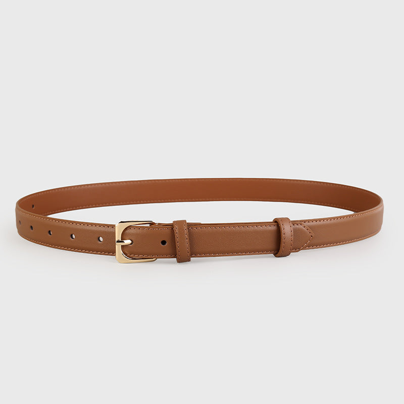 Classic Leather Belt with Golden Buckle