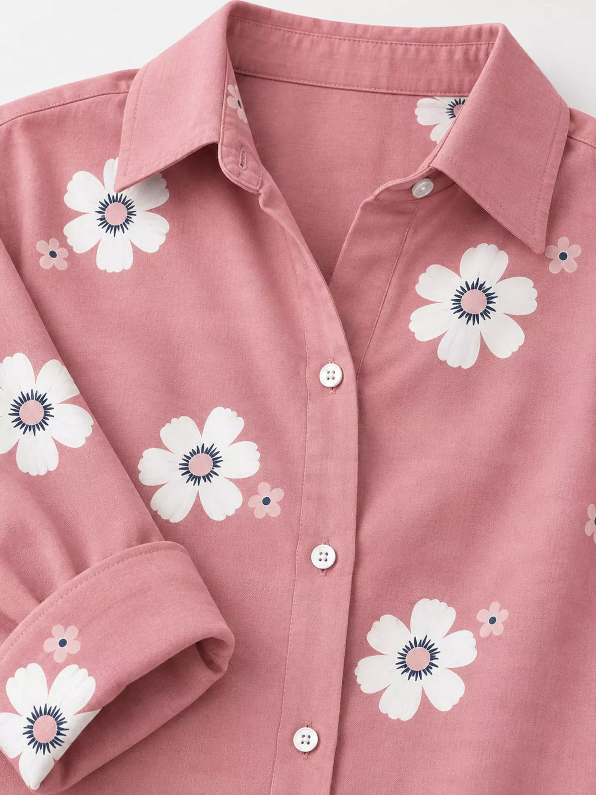 Full Size Floral Print Button-Down Casual Shirt Plus Size