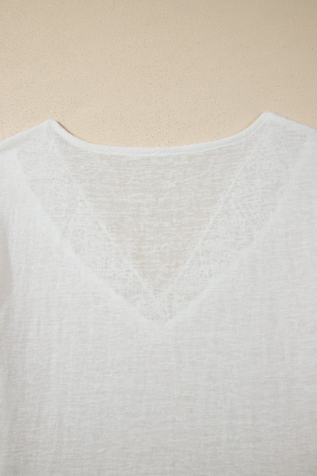White Hollowed Lace Splicing V Neck T Shirt
