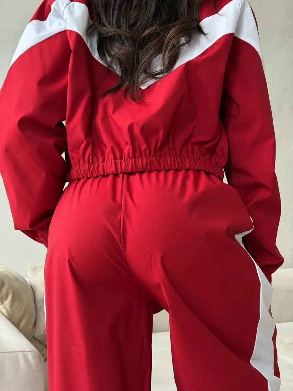 Color Block Zip Up Outerwear and Pants Set