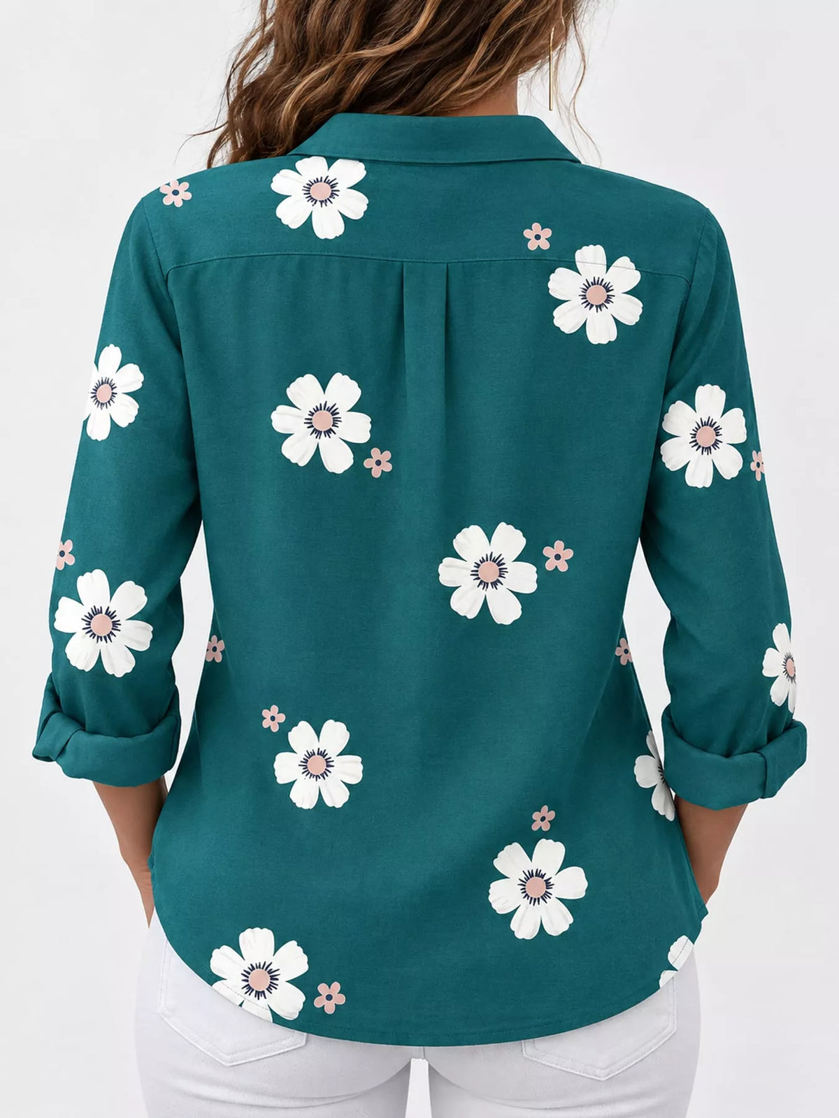 Full Size Floral Print Button-Down Casual Shirt Plus Size