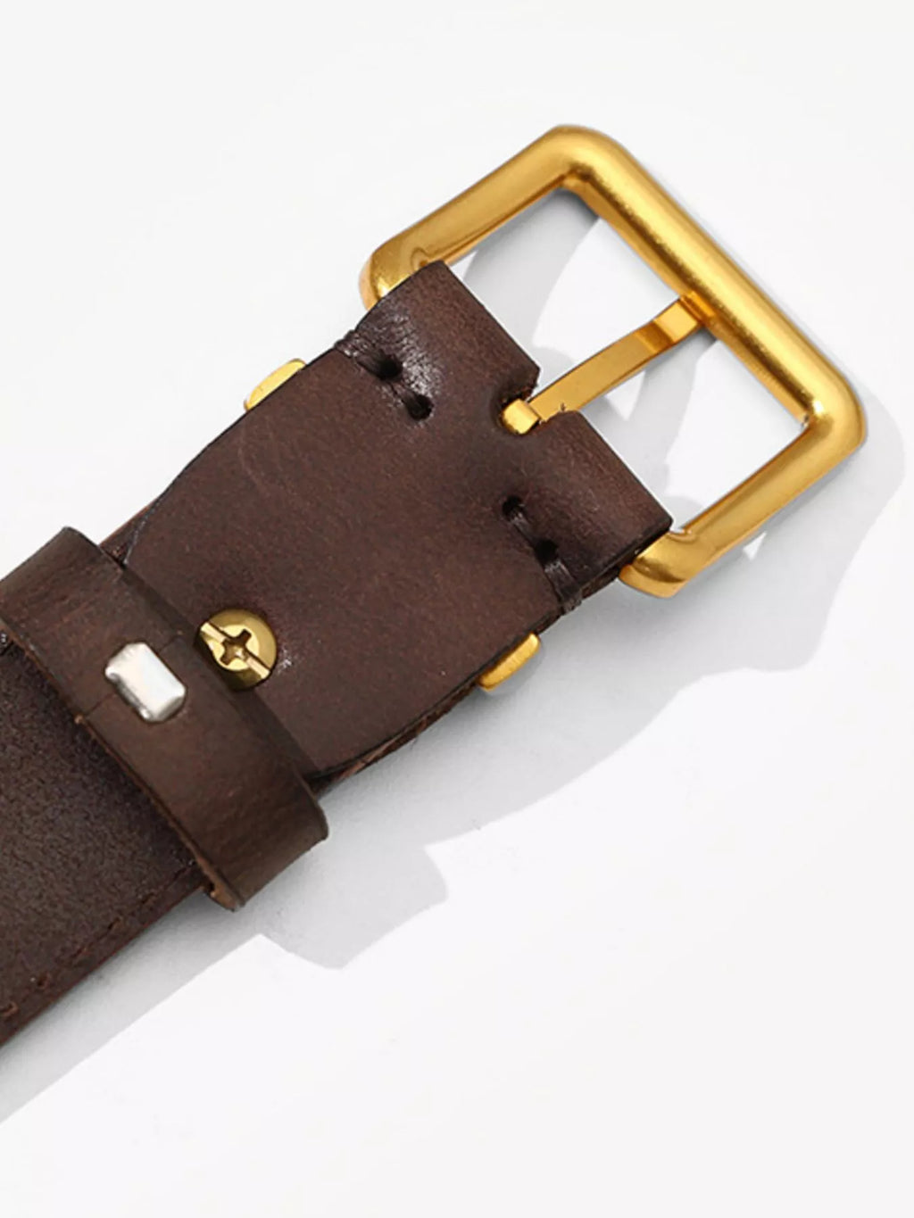 Classic Leather Belt with Golden Buckle