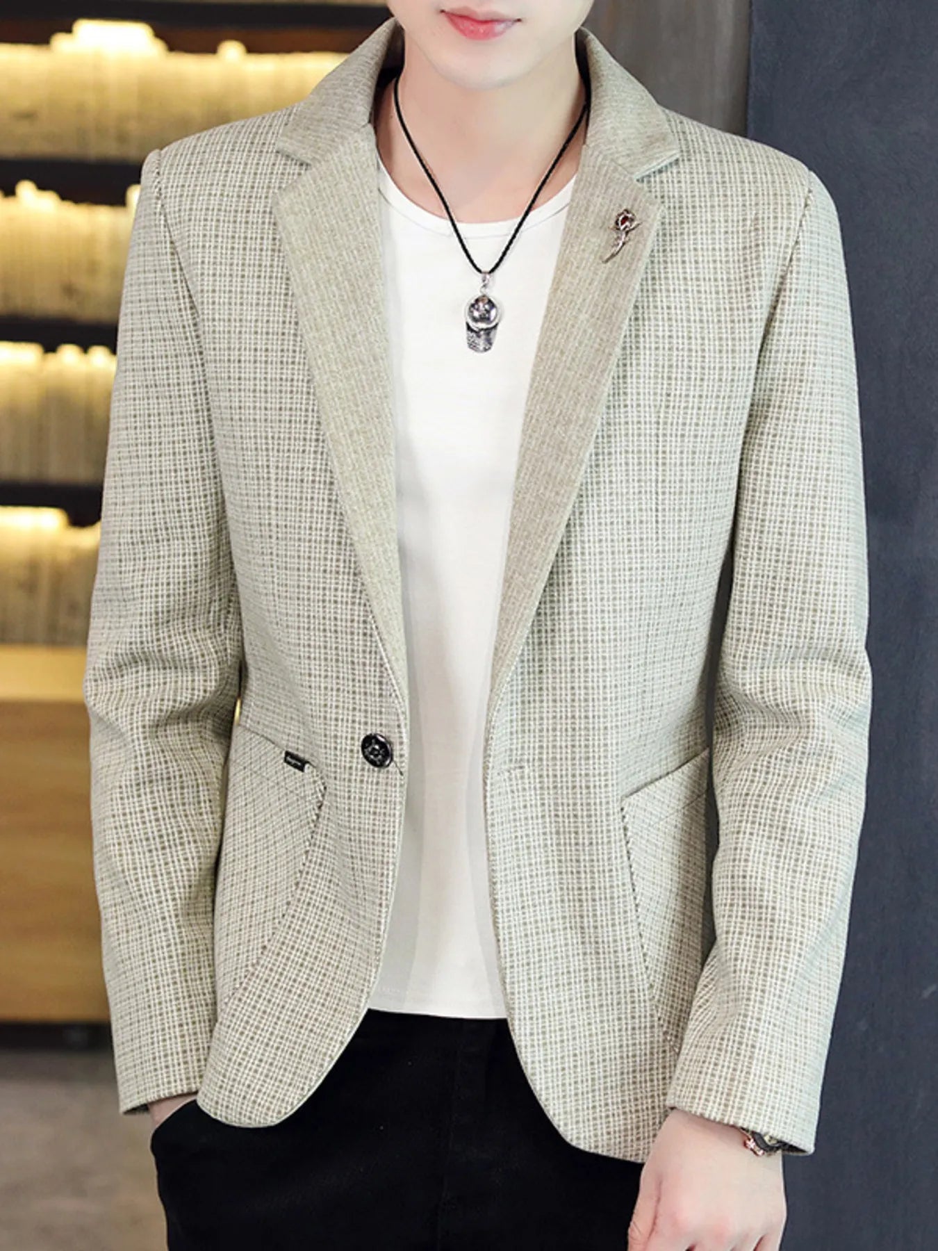 Men's Plus Size Classic Plaid Slim Fit Blazer