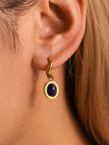 Stainless Steel Oval Gemstone Drop Earrings