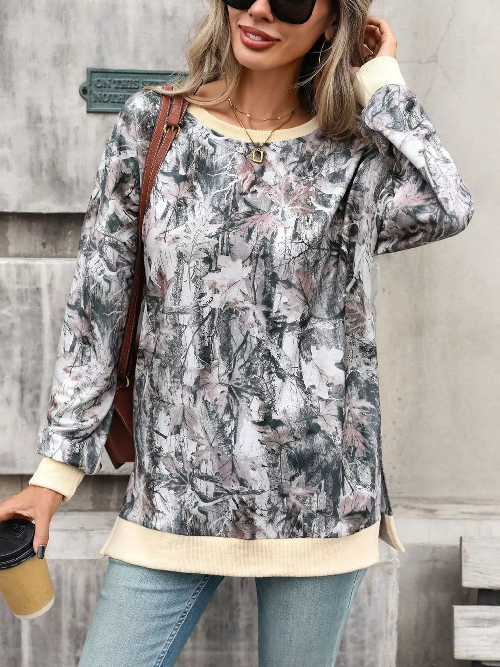 Camouflage Print Crewneck Sweatshirt