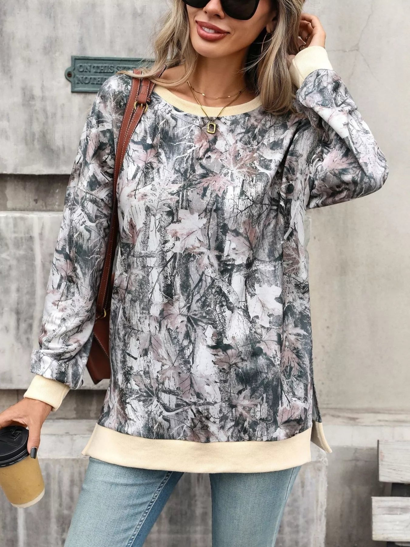 Camouflage Print Crewneck Sweatshirt