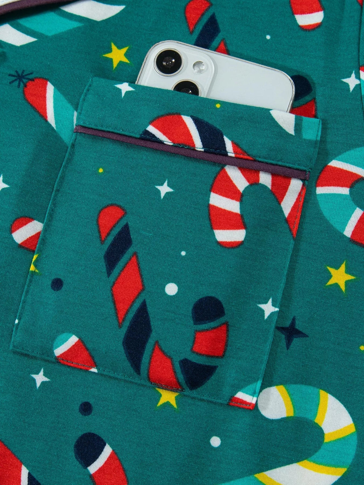 Abstract Candy Cane Print Long Sleeve Two Piece Lounge Set
