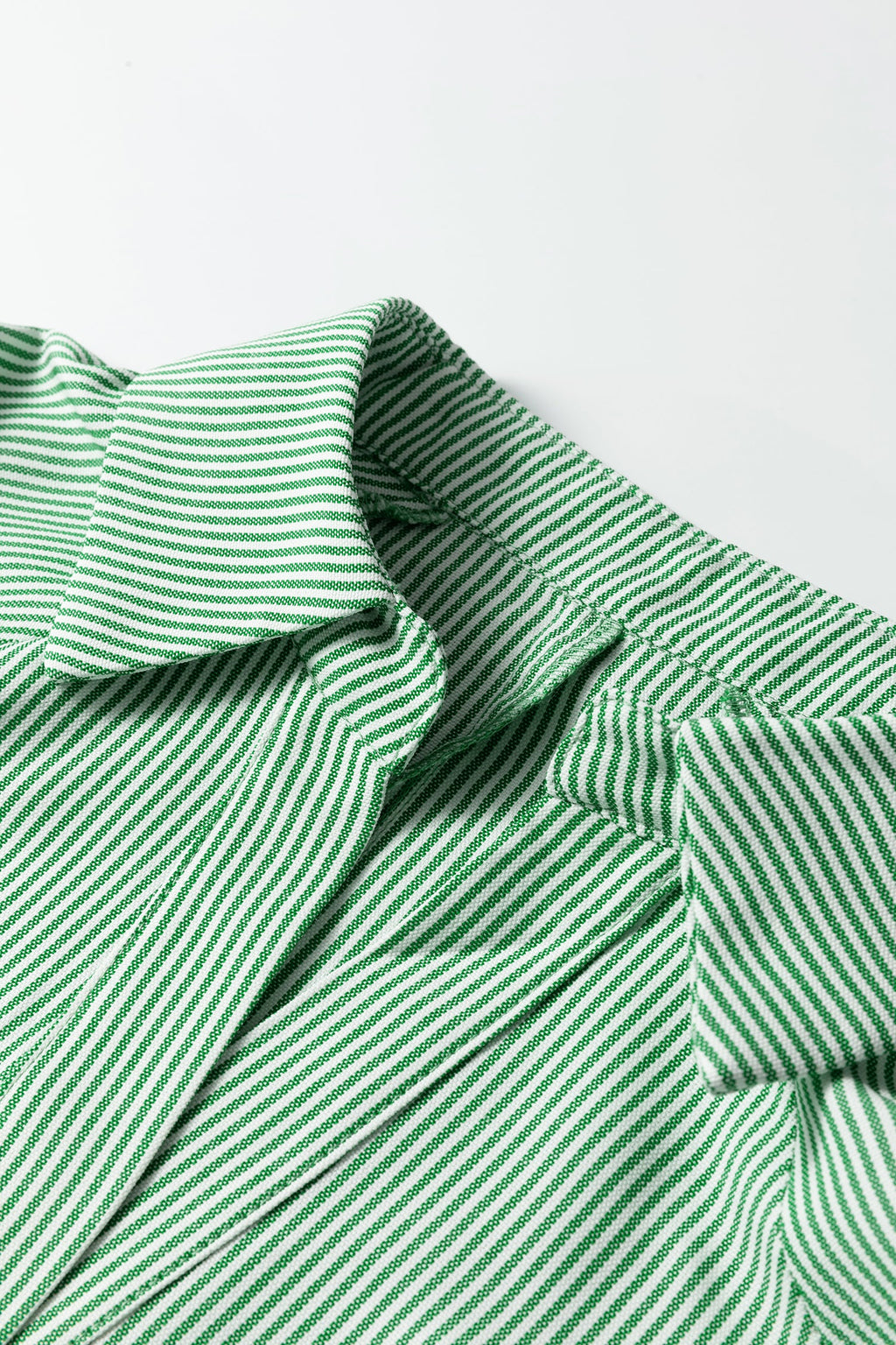 Mint Green Striped Print Collared Split Neck Half Sleeve Blouse