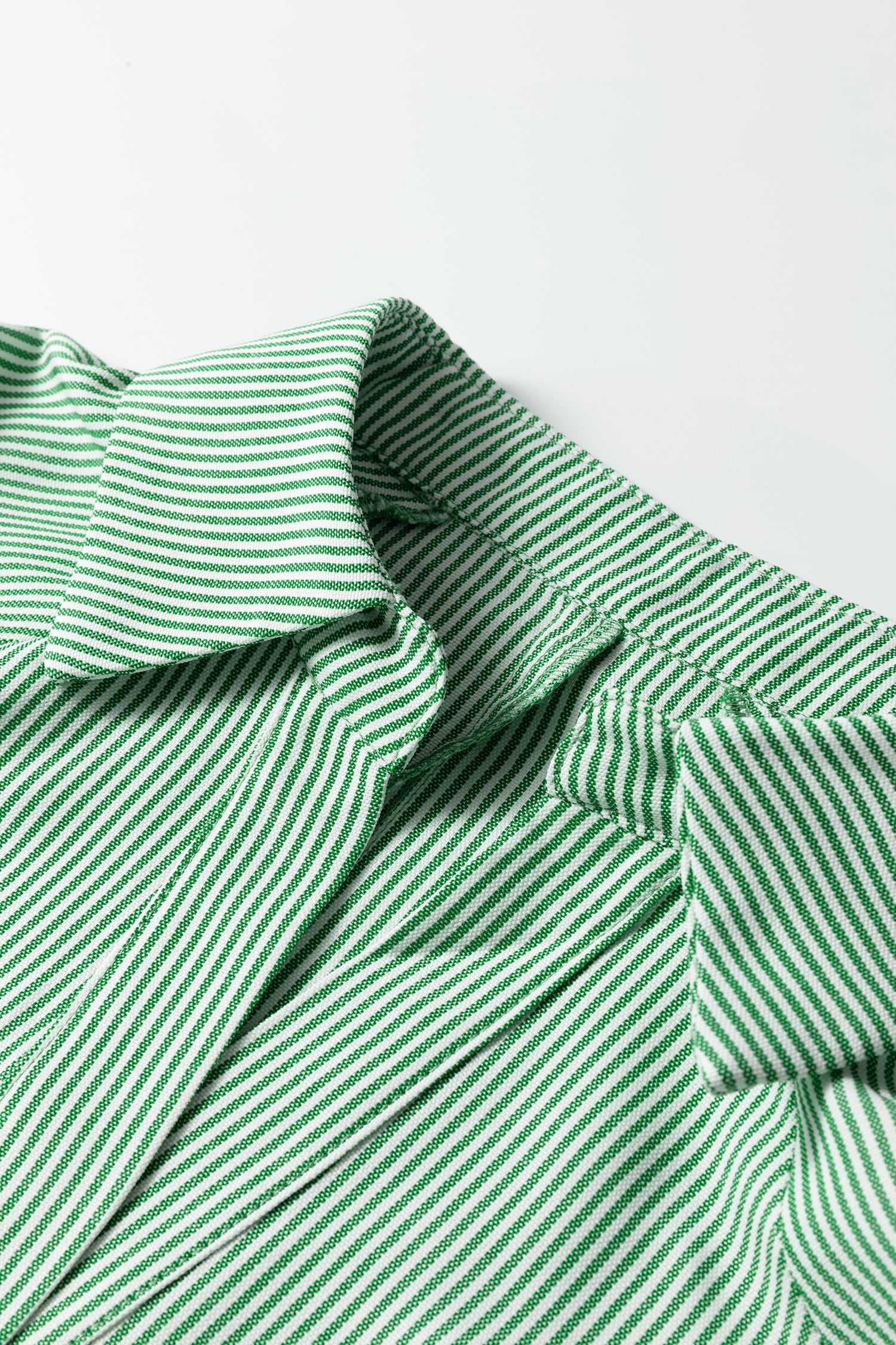 Mint Green Striped Print Collared Split Neck Half Sleeve Blouse