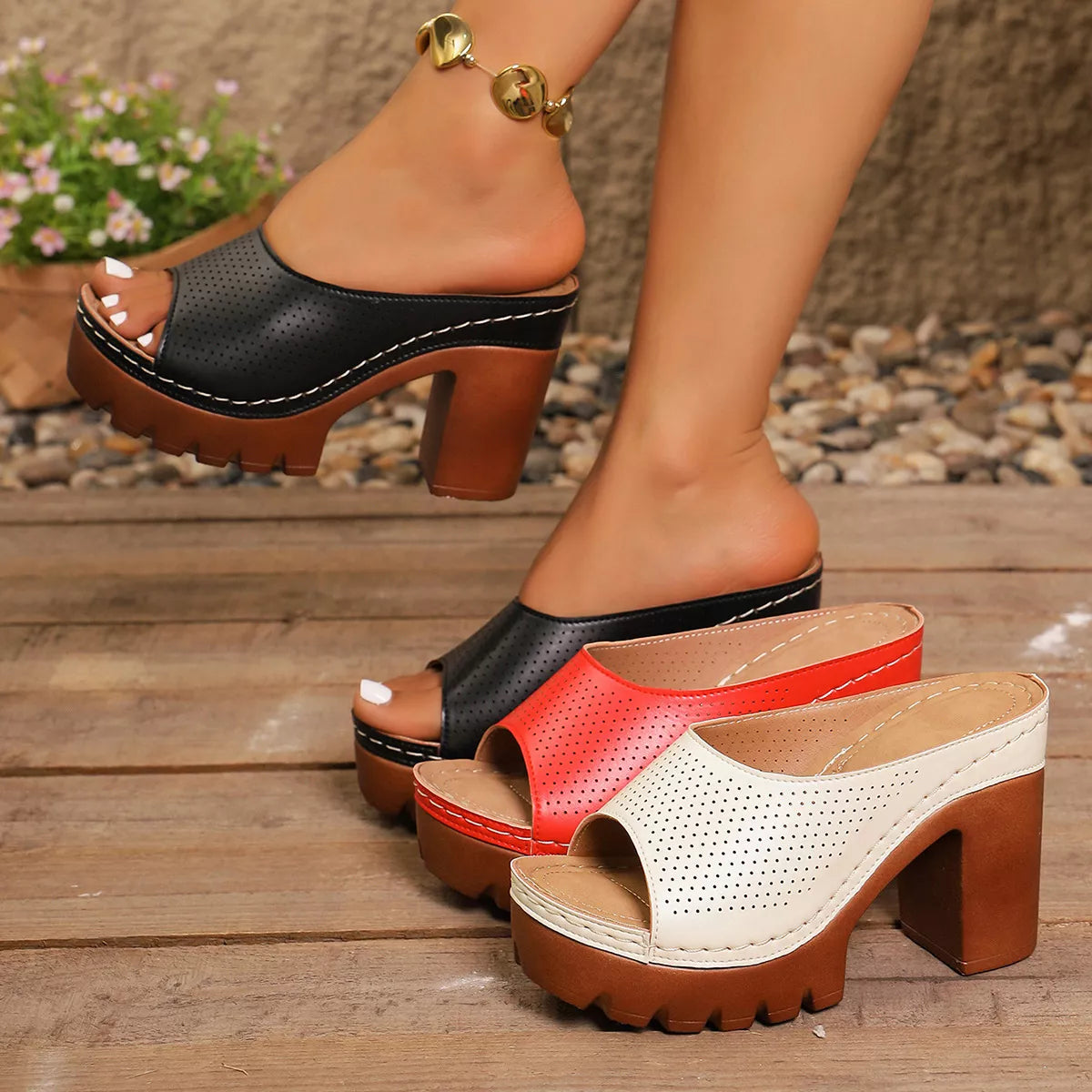Peep Toe Block Heels Sandals