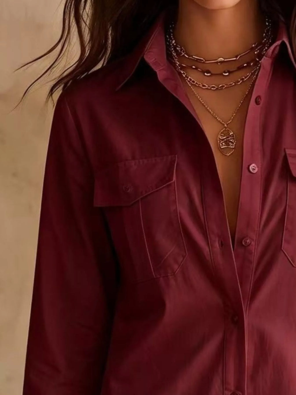 Button-Down Shirt Dress with Lace Trim