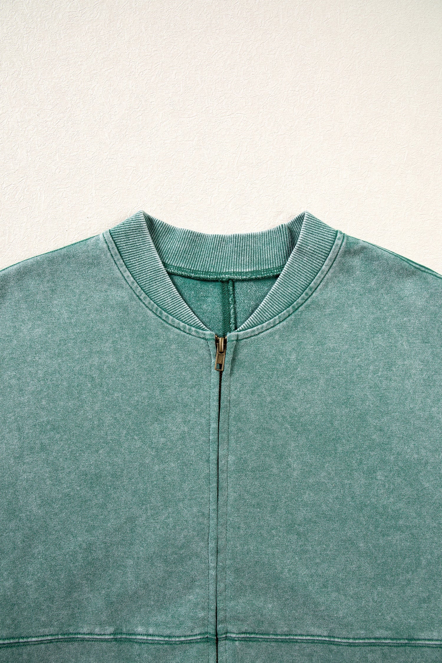 Evergreen Mineral Washed Zip Open-Front Jacket Style Cotton Sweatshirt