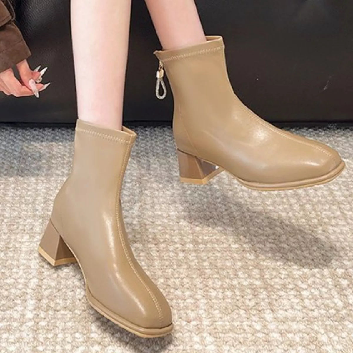 Square Toe Block Heels Boots