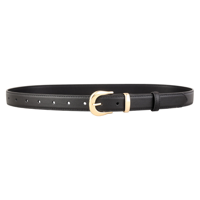 Leather Skinny Belt with Golden Buckle