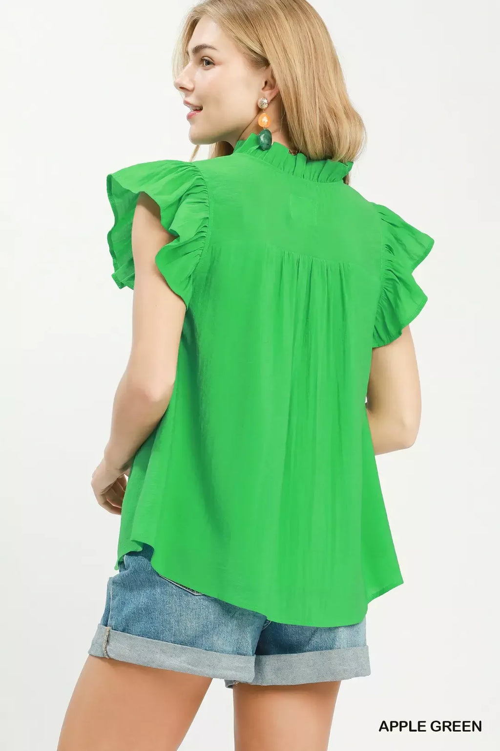 Smocked Yoke Ruffle Sleeve Blouse