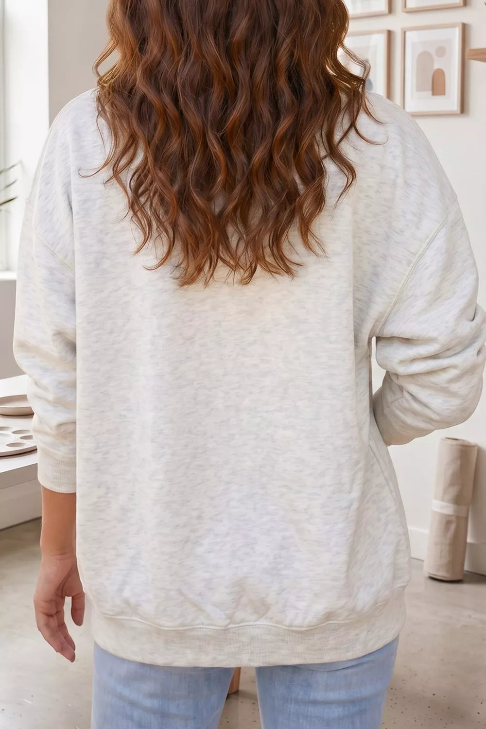 Sequin Turkey Graphic Relaxed Open Front Sweatshirt