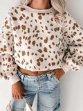 Leopard Print Dropped Shoulder Round Neck Casual Sweatshirt