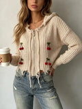 Cherry Knit Zip-Up Hooded Sweater
