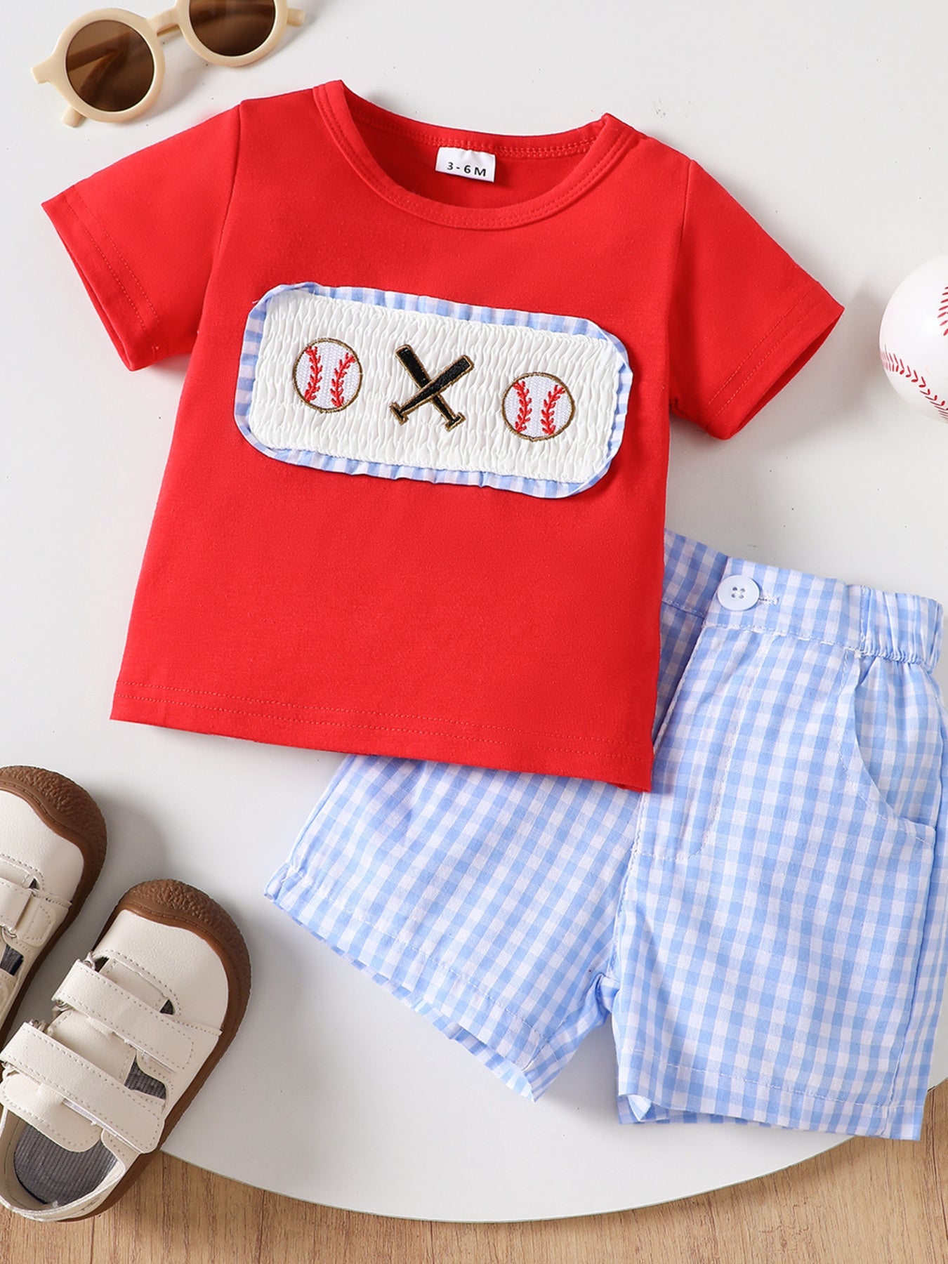 Children's Baseball Graphic Tee & Gingham Shorts Set