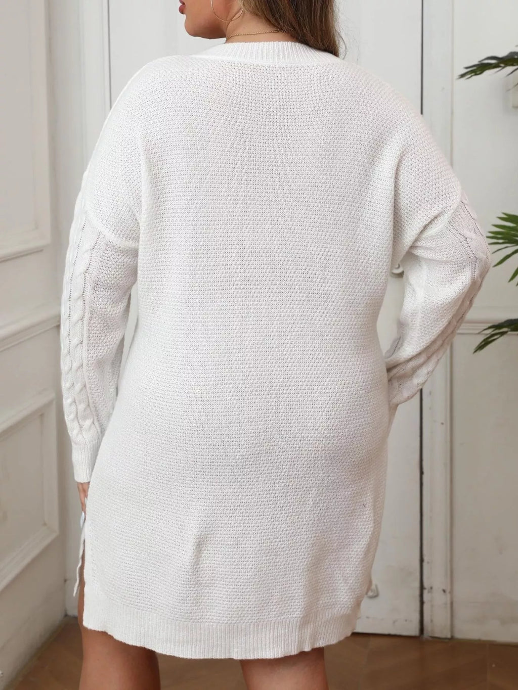 Plus Size Cable Knit Long Sleeve Sweater Dress