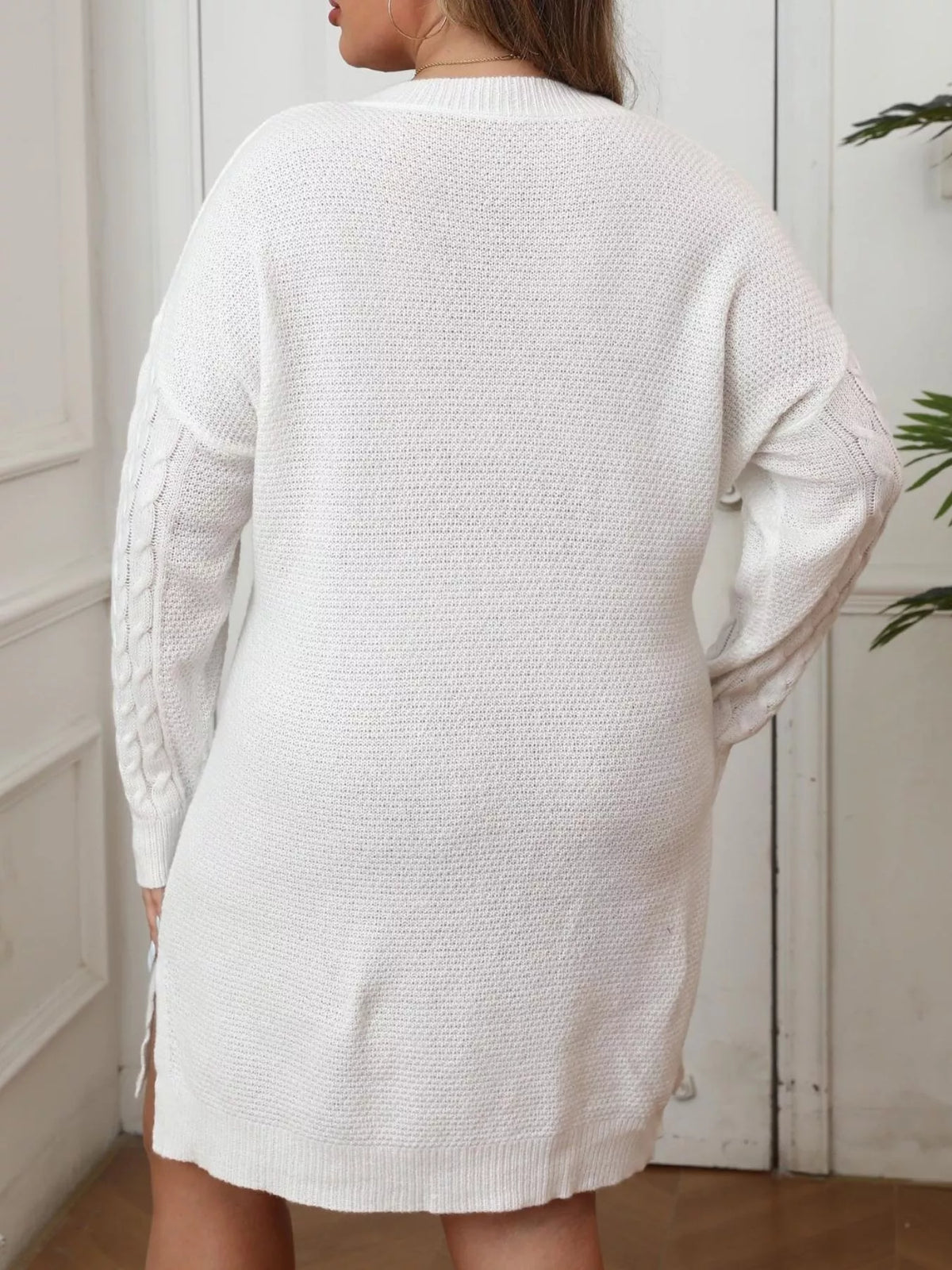 Plus Size Cable Knit Long Sleeve Sweater Dress