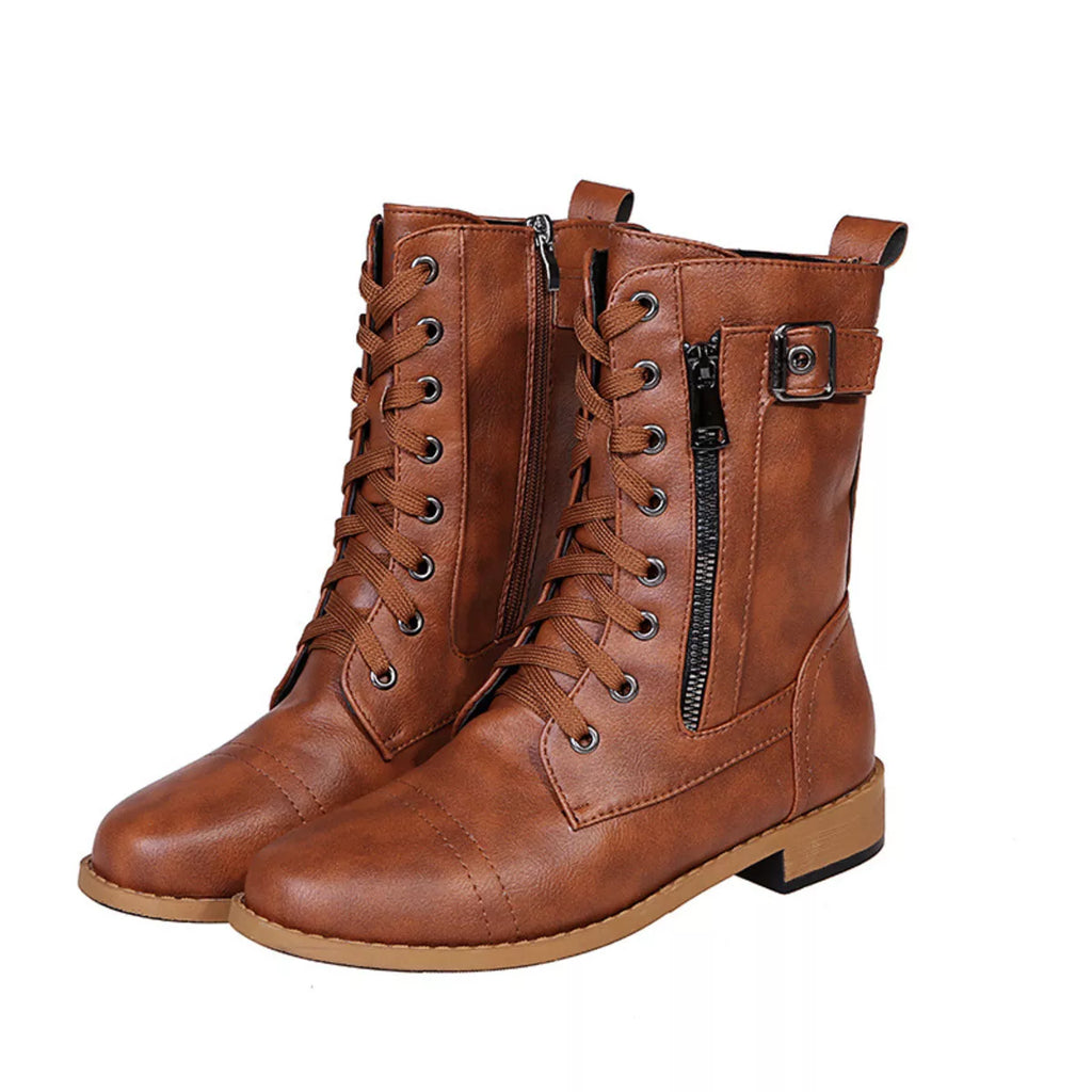 Lace-Up Ankle Boots with Zipper Detail