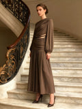 Ruched Long-Sleeve Maxi Dress with Cutout Detail
