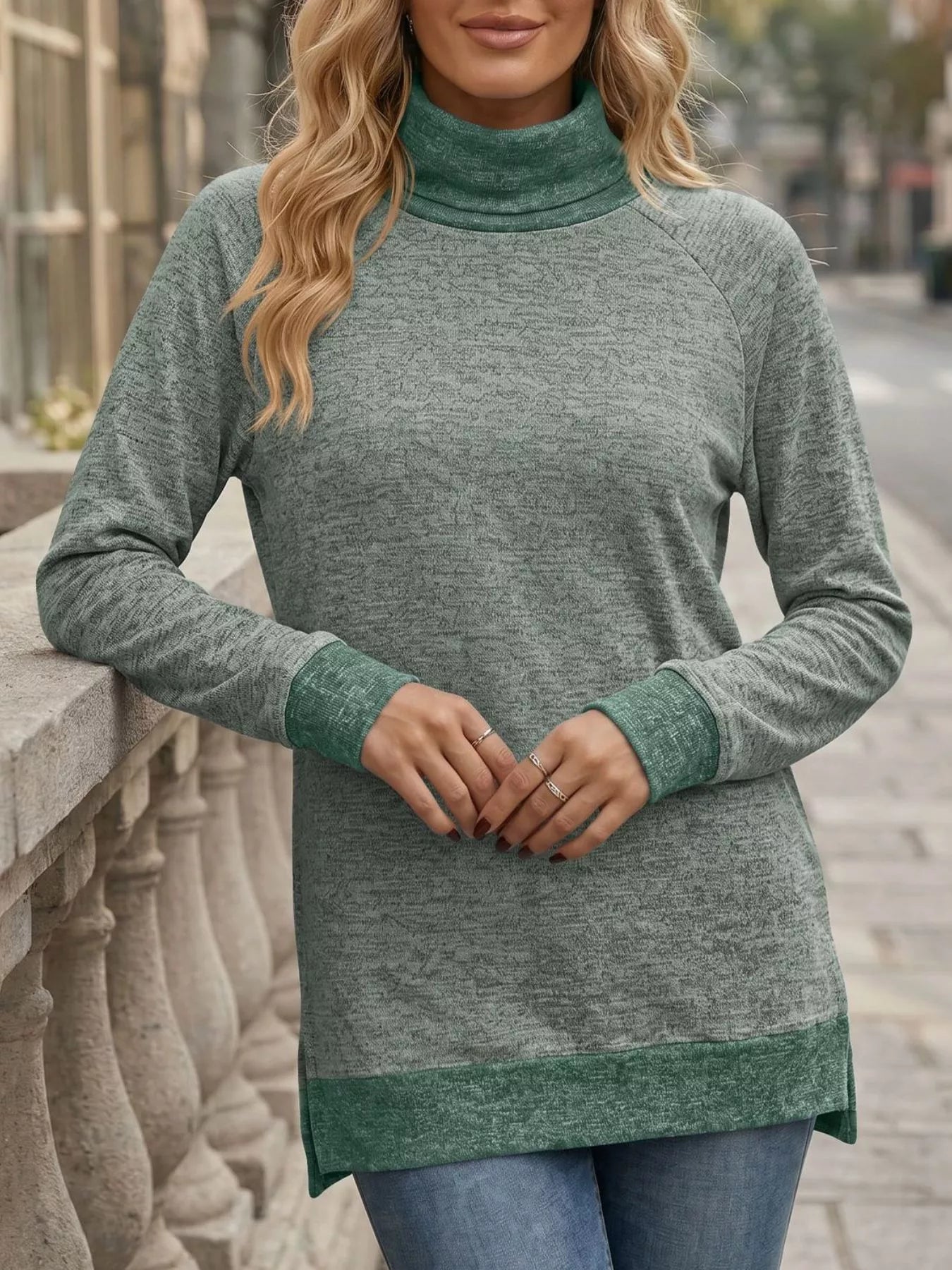 Turtleneck Raglan Sleeve T-Shirt