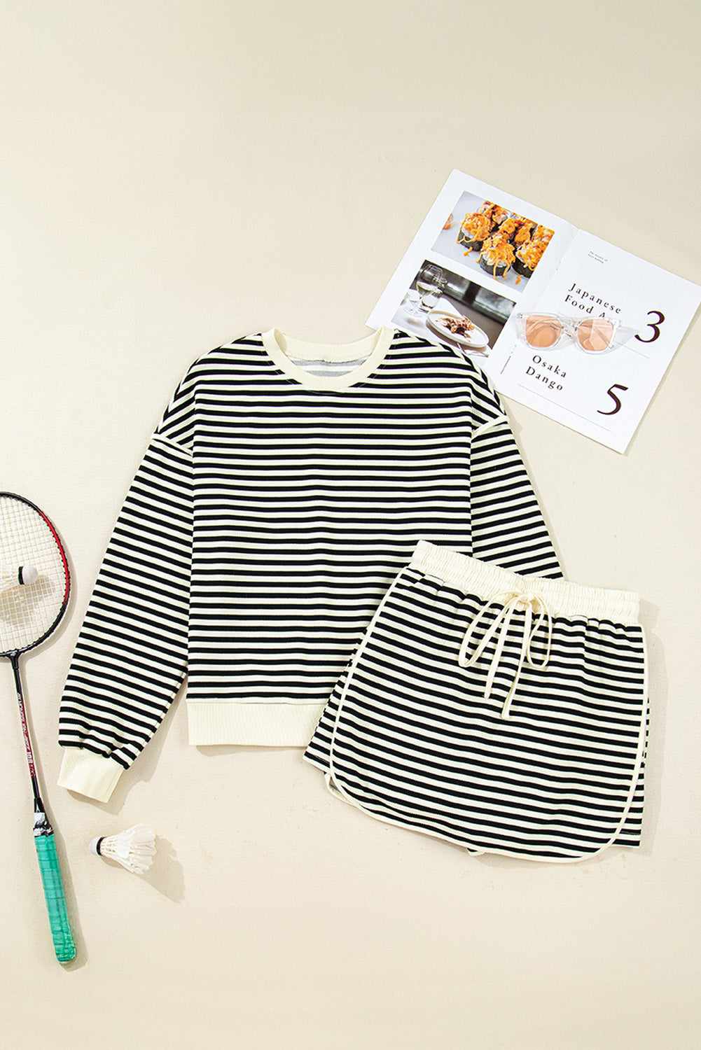 Stripe Textured Pullover Top and Mini Skirt Set
