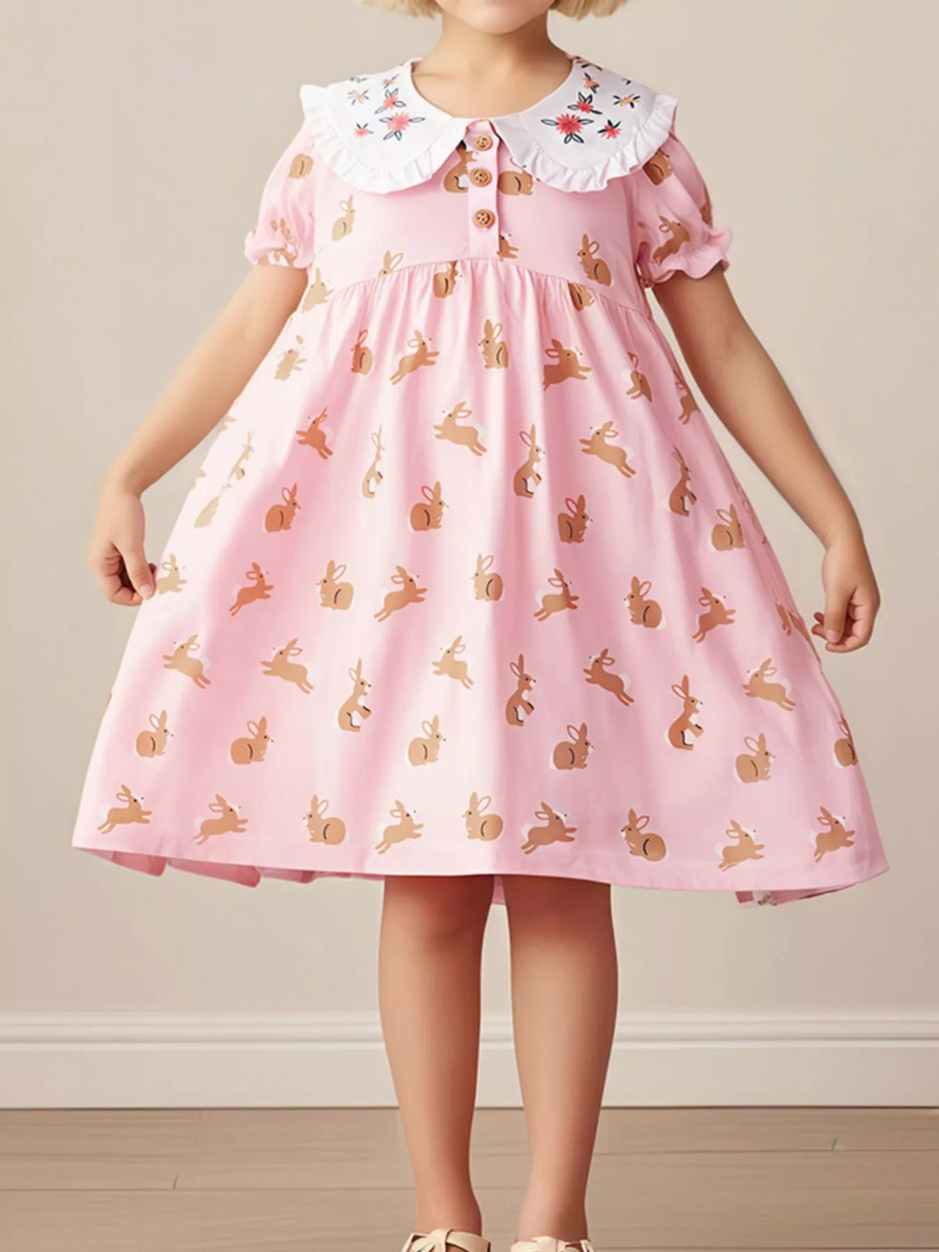 Children's Bunny Print Peter Pan Collar Dress