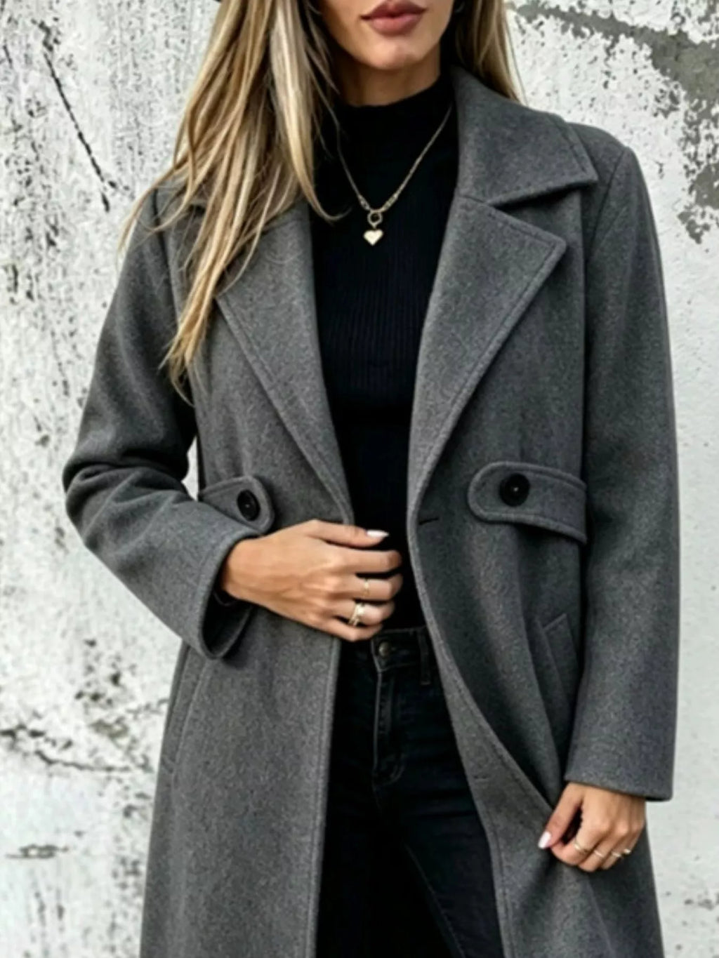 Full Size Lapel Collar Longline Overcoat Plus Size