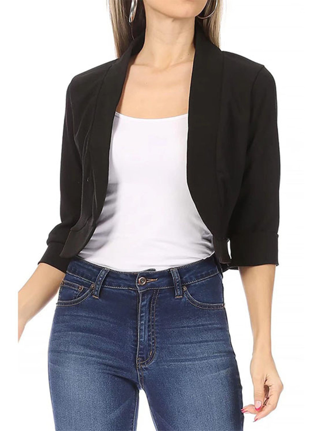 Full Size Cropped Open Front Blazer Plus Size