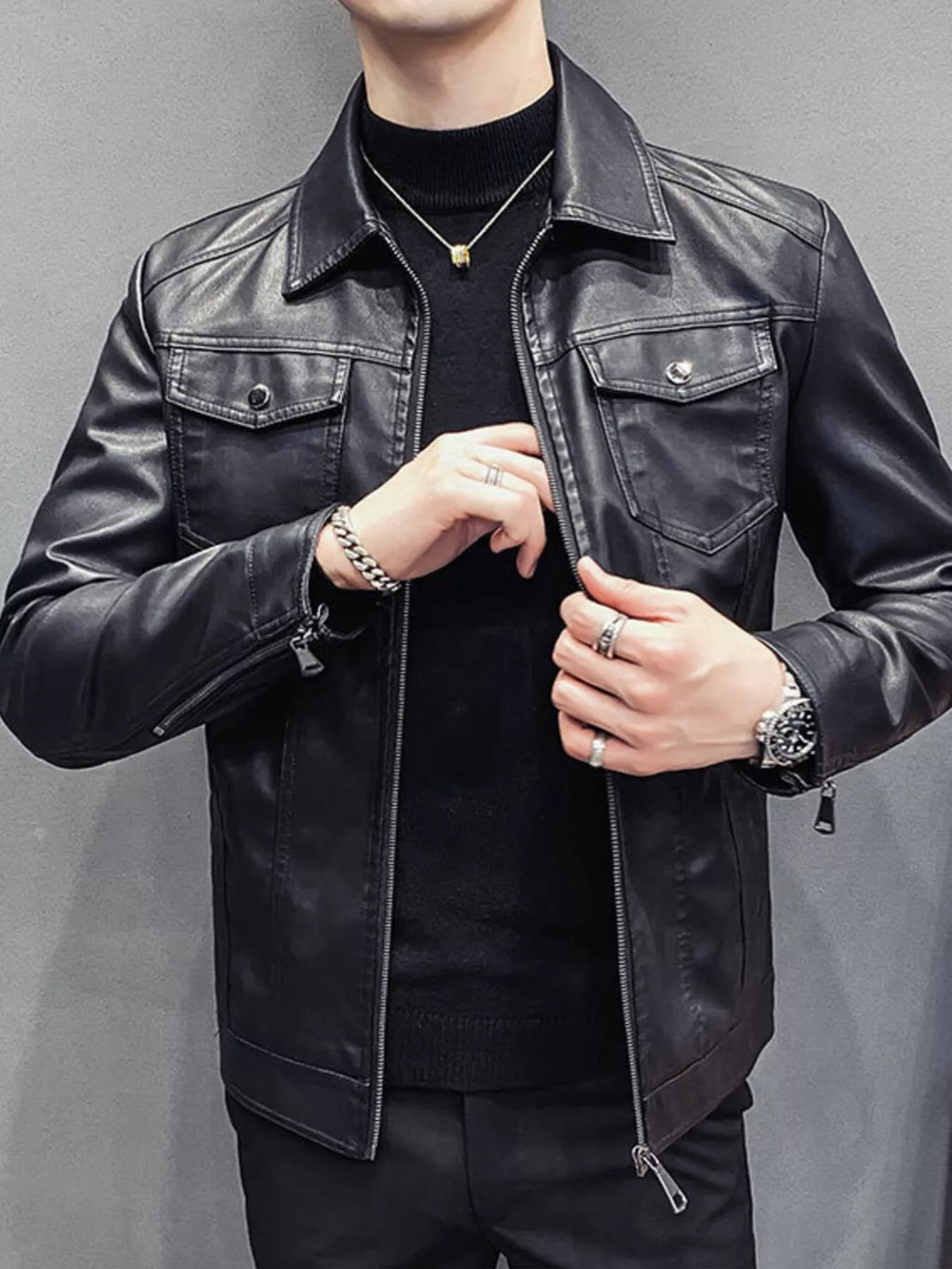Men's Plus Size Classic Fit Faux Leather Jacket