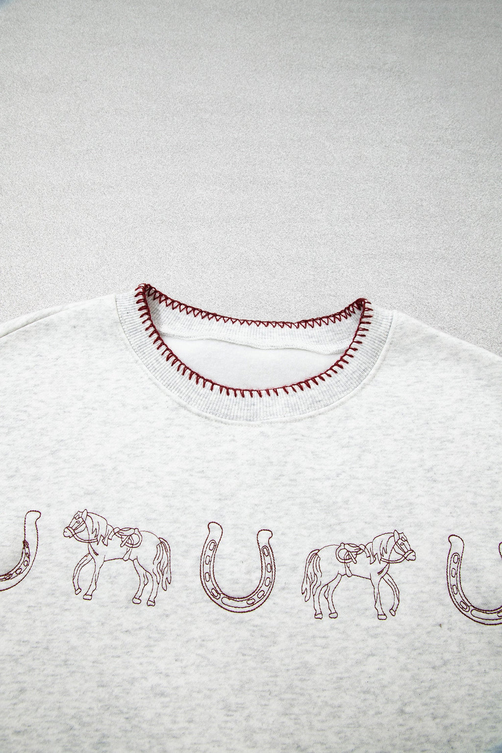 Light Grey Western Print Embroidered Casual Sweatshirt