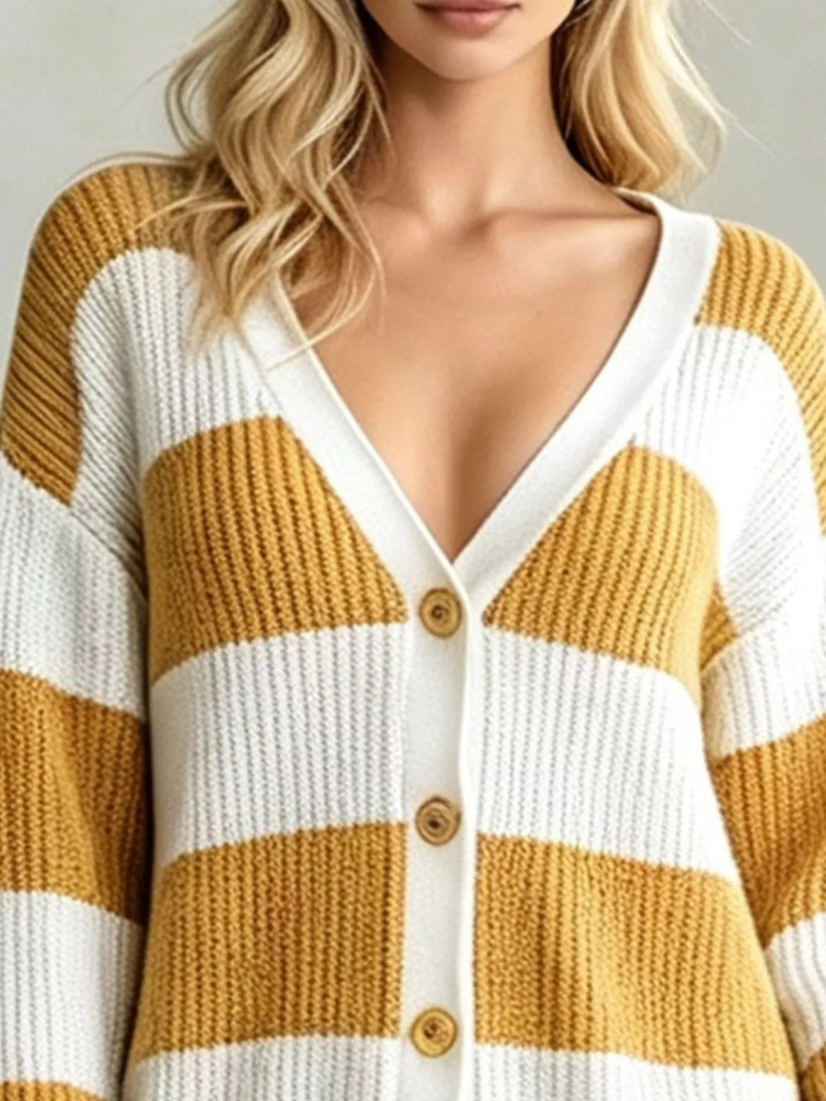 Striped V-Neck Button-Down Cardigan